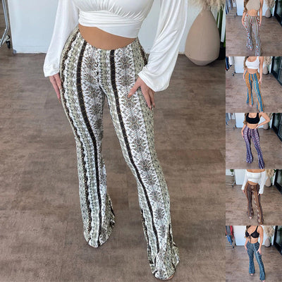 Women's High-Elastic Slim Fit Printed Trousers